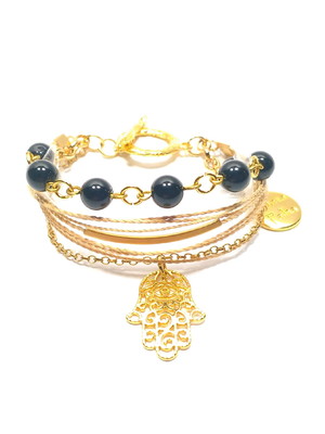 Pulseira 7 ônix + hamsa | santa palha