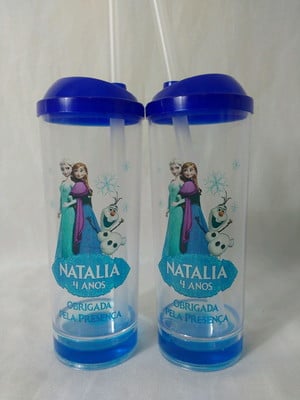 Copo long gel c/ tp + canudo da frozen