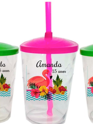 Copo twister flamingo, festa tropical, todos os temas