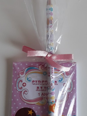 Bloquinho com lápis personalizado circo rosa
