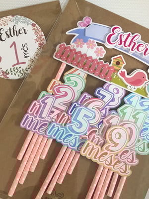 Kit completo mesversário bebê com topos de bolo e adesivos
