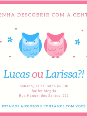 Cartão revelação - coruja -convite digital - whatsapp