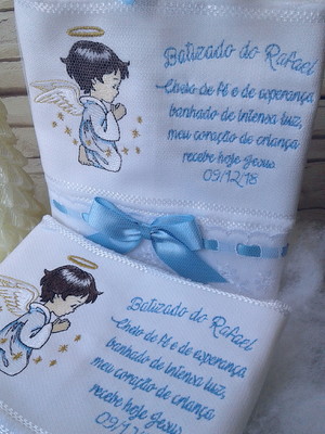 Toalha batizado anjinho com estrelas lavabo