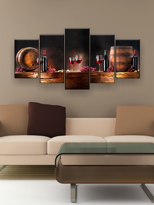 Quadro decorativo vinho uvas mosaico 5pc 129x61 sala quarto