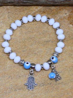 Pulseira olho grego de cristal branca pulseirismo bijuterias