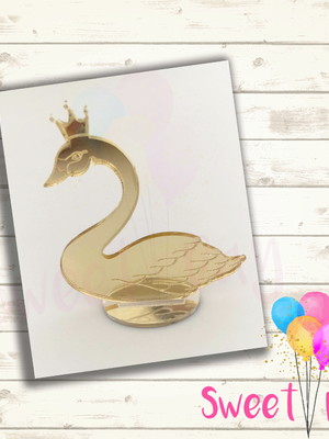 Aplique acrílico espelhado cisne com base 5 cm