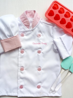 Dólmã mini chef infantil personalizado com chapéu de chef