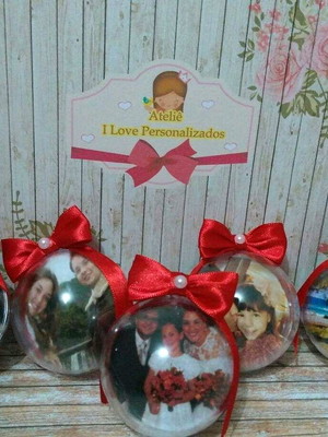 Bolas de natal personalizada com 2 fotos 6,5 cm