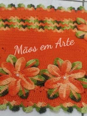 Tapete crochê oval laranja