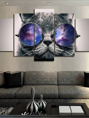 Quadro decorativo gato psicodélico 63x129 cm em tecido