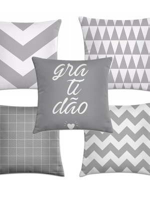 Kit 5 capa de almofada geométricas cinza