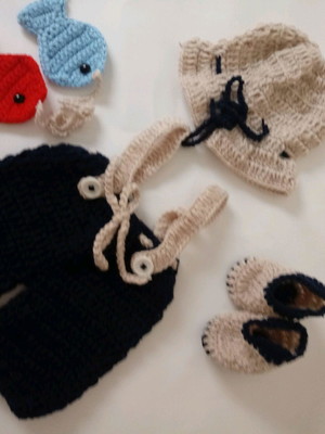 Conjunto pescador newborn de croché