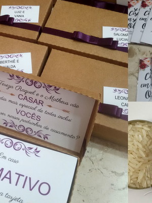 Caixa convite para padrinhos com lenço e chuva de arroz