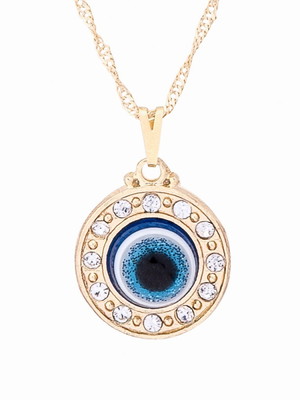 Gargantilha olho grego com círculo de strass (18mm)
