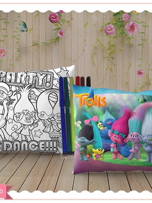 Almofada pinte e lave 15x20 + caneta - trolls
