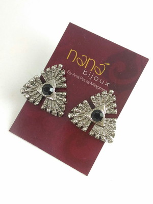 Brinco pra triangulo com strass - preto