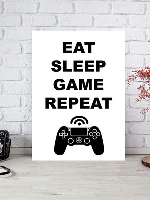 Poster digital arte p/ quadro frase: eat, sleep,game, repeat