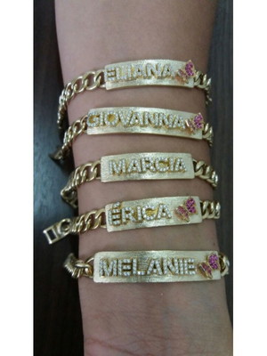 Pulseira chapa alto relevo cravejada em zirconia banhada