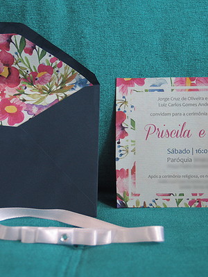 Convite de casamento com envelope decorado