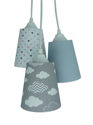 Lustre pendente quarto infantil nuvens cinza e branco