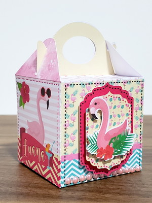 Caixinha quadrada com alça personalizada - flamingo