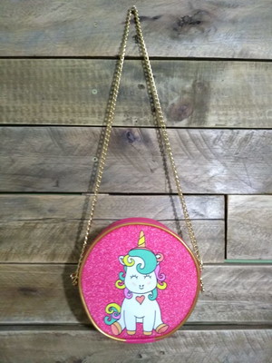 Bolsa redonda p (verniz) unicórnio rosa