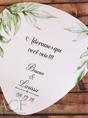 Leque de papel personalizado para casamento folhagem verde