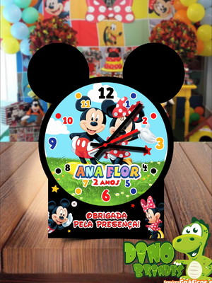Centro de mesa relógio festa mickey e minnie