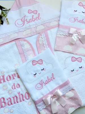 Kit toalha de banho felpuda com capuz + fraldinhas de boca