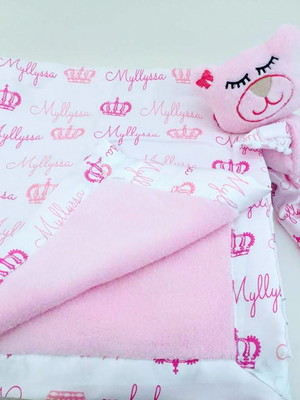 Kit manta com coroa + naninha bebê personalizada não é cetim
