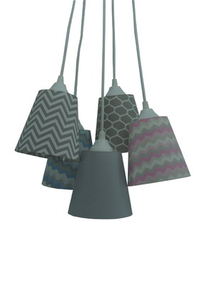 Lustre pendente cacho chevron rosa e chevron azul