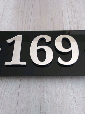 Placa número de casa preto número espelhado 36x18cm