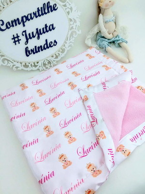 Mantinha ursinha bebê personalizada com nome não é cetim