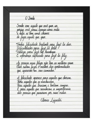 Quadro clarice lispector frase sonho tamanho 35x25cm
