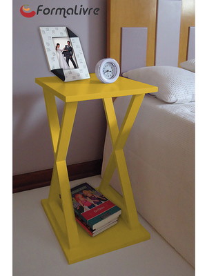 Mesa "x" lateral de apoio ou mesa de cabeceira amarelo laca