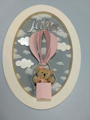 Quadro porta maternidade ursinha no balão