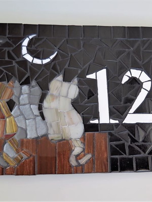 Placa número para casa em mosaico gatinhos
