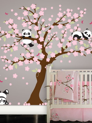Adesivo de parede árvore com ursos panda