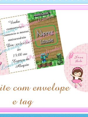 Convite 15x10 com envelope e tag