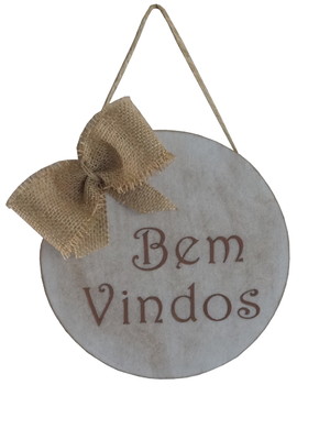 Placa bem vindos pátina com laço rústico