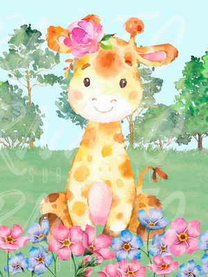 Painel de festa em tecido sublimado girafinha 2x1,5m
