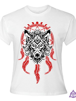 Baby look lobo branca - preto/vermelho