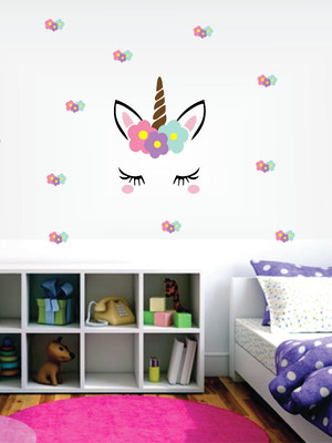 Adesivo de parede unicórnio florais - decoração de meninas