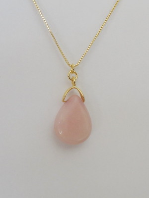 Colar folheado a ouro - pingente gota em ágata rosa