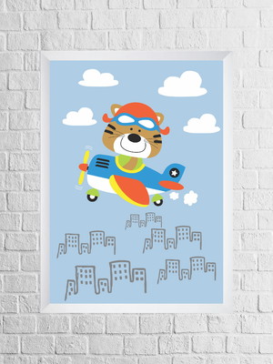 Quadro infantil tigre no avião