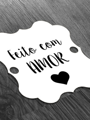 S tag branca- 4,5x4,5cm - feito com amor