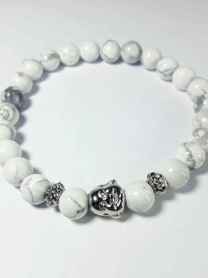 Pulseira de pedra natural howlita e pingente de buda
