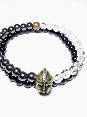 Conjunto de pulseiras de hematita e cristal com contas preta