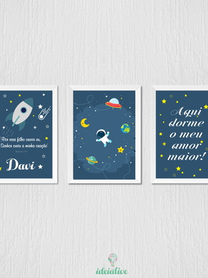 Quadro infantil menino astronauta com nome personalizado