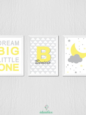 Quadro lua, dream big little one, nome personalizado